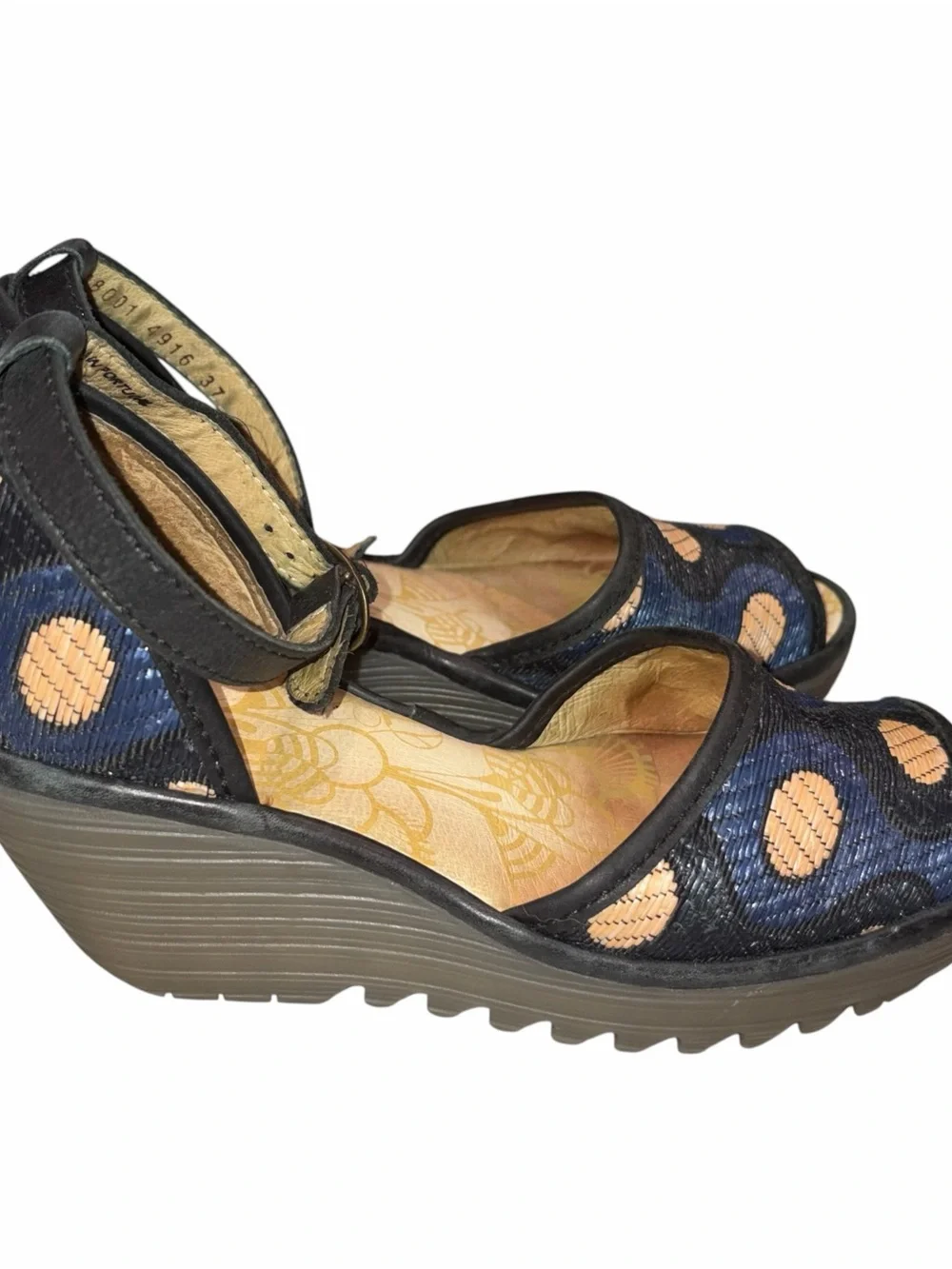 Fly London Wedge Ankle Strap Peep Toe Sandals Shoes size 37